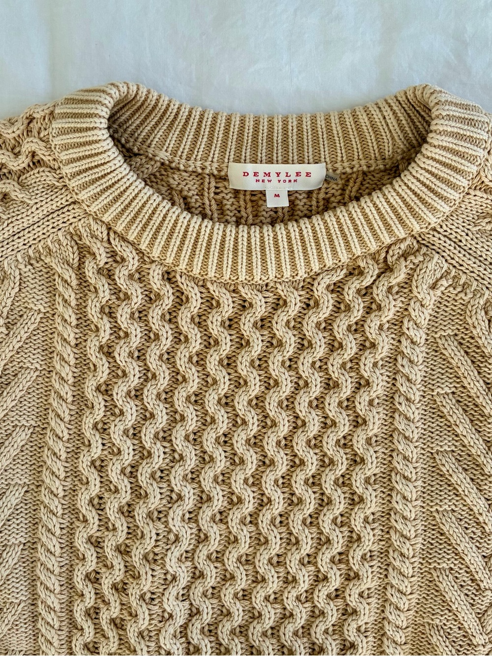 DemyLee M Cable Crewneck Sweater in Cream